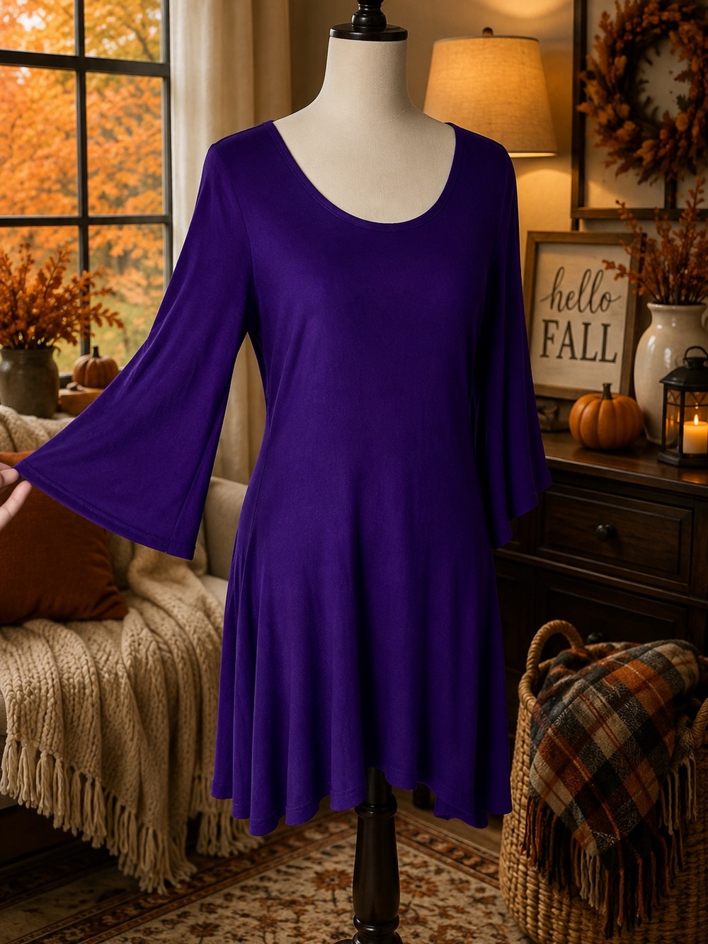 Adorn Women's Scoop Neck Midi Dress in Deep Purple
